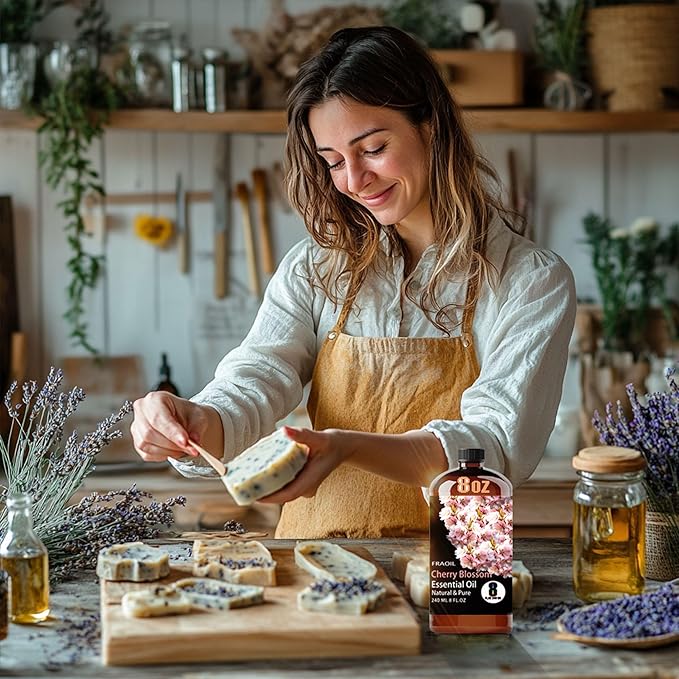 Cherry Blossom Essential Oil, Cherry Blossom Oil 8 Fl Oz 240ML for Diffuser Humidifier Yoga Cleaning DIY Candle Soap Making Perfume Gift for Women Essential Oils