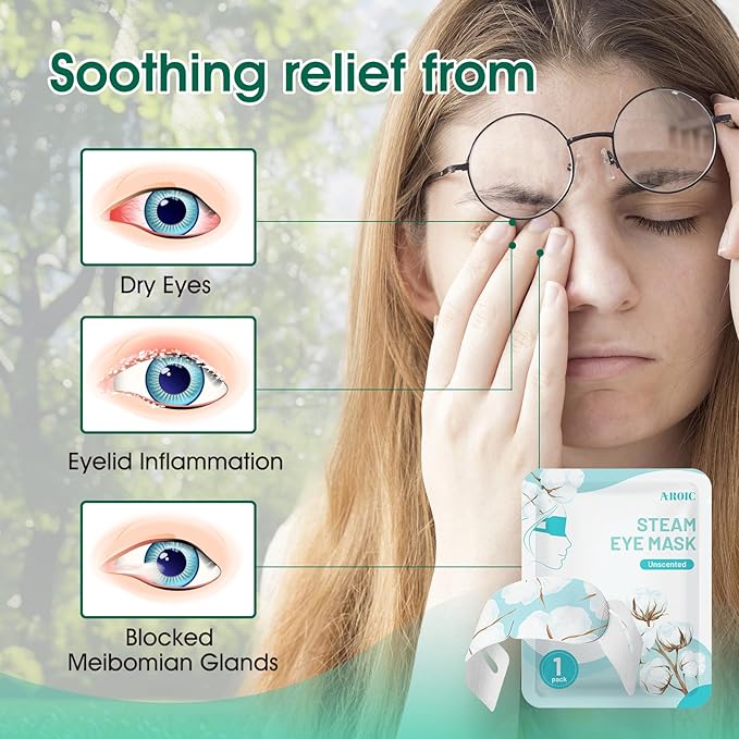 AROIC 60 Pack Steam Eye Masks Disposable for Dry Eyes, Heated Eye Mask Warm Compress for Eyes, Relaxation Gifts, Travel Essentials - Lavender, Unscented, Chamomile, Rose
