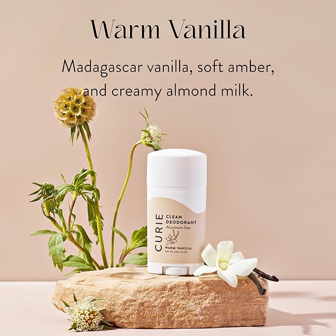 Curie Natural Deodorant Aluminum Free - Warm Vanilla Stick & Mini - Travel Size Deodorant for Women - Non Toxic, Paraben Free, Clean, Vegan (2 Pack)