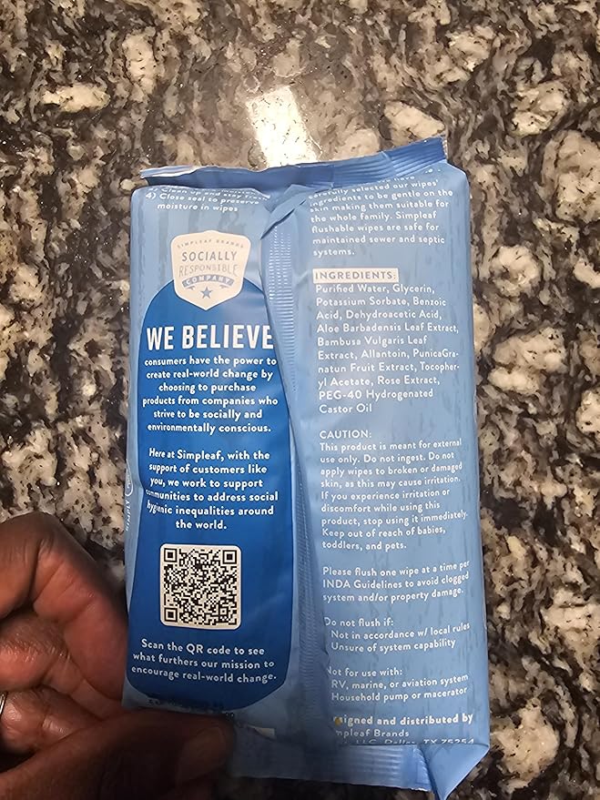 Simpleaf Flushable Wet Wipes Unscented | Plastic Free, Paraben & Alcohol Free | Hypoallergenic & Safe for Sensitive Skin | Soothing Aloe Formula | Adult Toilet Wipes (6 x 50 Counts Pack) 300 Counts