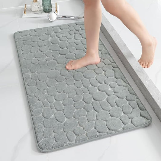 YIHOUSE Memory Foam Runner Rug, Cobblestone Bathroom Runner Rugs Super Water Absorbent Bath Mats for Bathroom Machine Washable Bath Rugs for Hallway Bedroom Laundry Room(26 x 50,Light Gray)