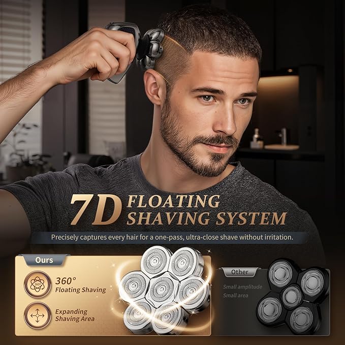 Head Shavers for Bald Men, Professional 5-in-1 Electric Head Shaver Grooming Kit, 7D Floating Wet & Dry Electric Razor for Bald Heads with LED Smart Display & Type-C Charging for Hair/Face/Beard