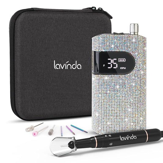 Professional Rechargeable Nail Drill Machine, Lavinda Diamond 35000RPM Electric Nail File Cordless Portable Nail Drill with Coreless Motor for Acrylic Nails, Manicure Pedicure Tool, Crystal Diamond