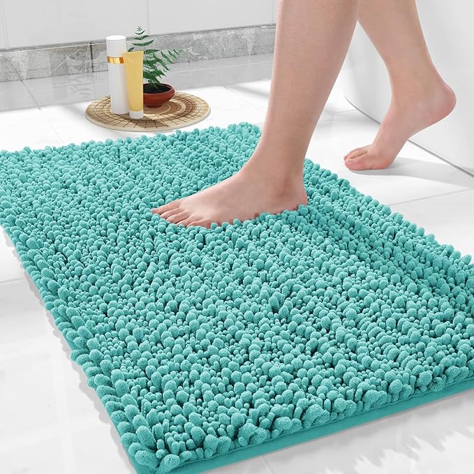 Yimobra Large Bathroom Rugs Non Slip Washable 36x24 Inch - Ultra Soft Absorbent Chenille Bath Mat, Quick Dry Shaggy Floor Carpet for Tub Shower, Lake Blue Home Decor Accessories