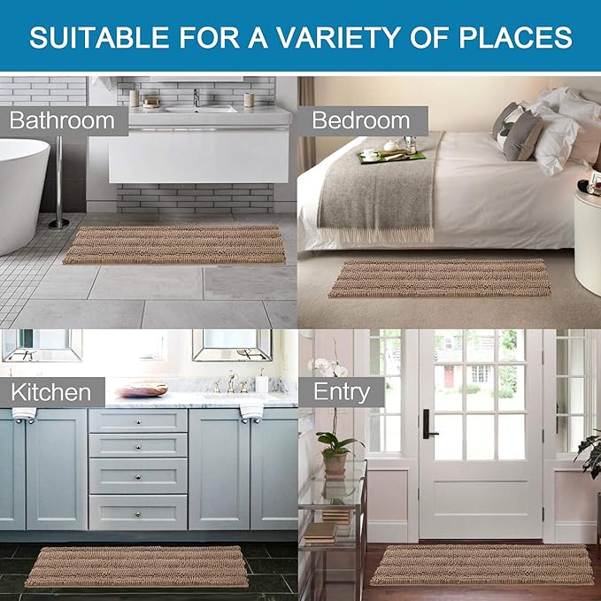 H.VERSAILTEX Bathroom Rugs Bath Rug Set 2 Piece Bathroom Contour Rug Toilet Mat Sets Non Slip Contour Bath Rug Ultra Thick Water Absorbent Striped Bath Mats(47" x 17" Plus 20" x 20" U, Taupe Brown)