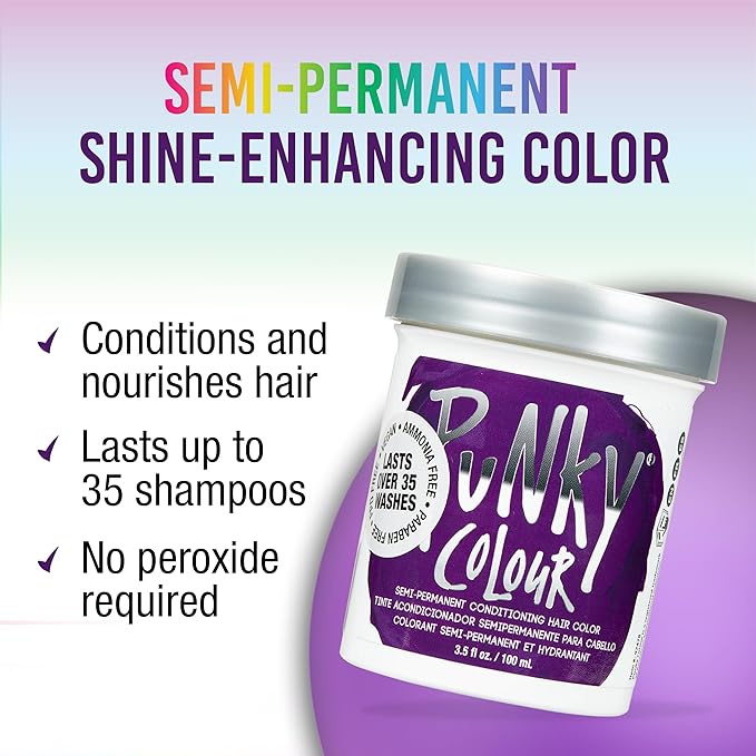 Punky Purple Semi Permanent Hair Color - Vegan & Cruelty-Free Conditioning Hair Dye, Lasts Up to 35 Washes, 3.5 fl oz