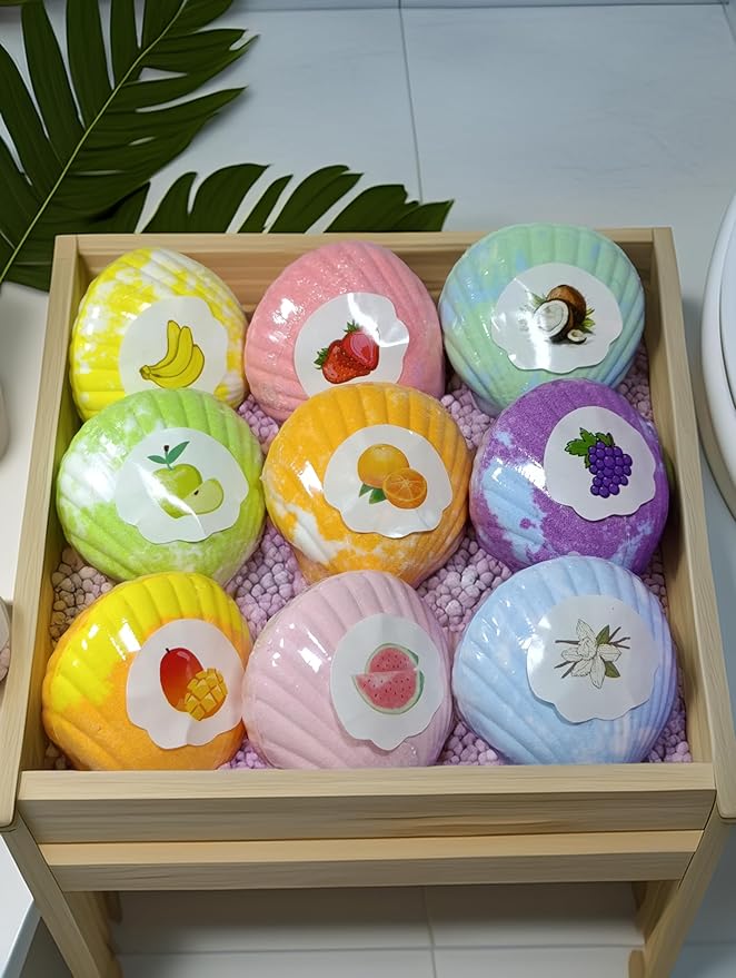 Handmade Bath Bomb Gift Set with Toys Inside, 9 Pack Organic Bath Bombs for Kids, Birthday Gift for Girls, Bubble Bath Fizzy with Natural Shea and Coconut Butter, Little Mermaid Toys