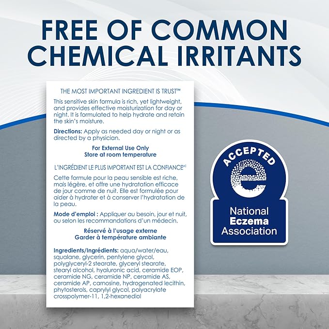 Vanicream Daily Facial Moisturizer With Ceramides and Hyaluronic Acid - Formulated Without Common Irritants for Those with Sensitive Skin, 3 fl oz (Pack of 1)