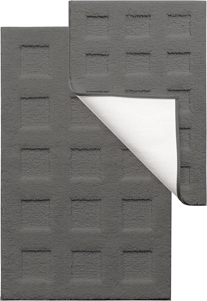 GRANNY SAYS Bathroom Rugs Sets 2 Piece, Super Soft Absorbent Microfiber Bath Mats for Bathroom Non Slip Washable,Waffle Bath Rugs Set for Shower Tub Toilet Decor (Deep Grey, 16" x 24" + 20" x 32")