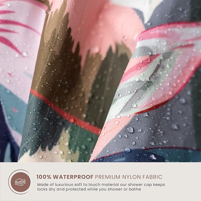 Reusable Shower Cap for Women Reusable Waterproof – Leakproof, Nonslip Hair Cap for Shower Flexiband – Soft, Breathable, Durable Christmas Shower Caps by SMPL OBJECTS (Tropical)