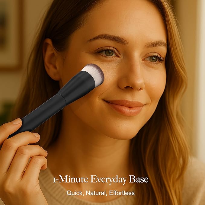 JoMay Flat Top Kabuki Foundation Brush for Liquid Makeup – Vegan Makeup Brush for Liquid, Cream & Powder – Dense, Soft Bristles for Flawless, Streak-Free Finish – Black