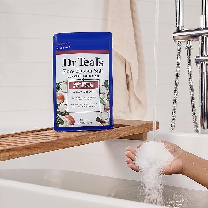 Dr Teal's Pure Epsom Magnesium Salt Soak, Shea Butter & Almond, 3 lbs (Pack of 4)