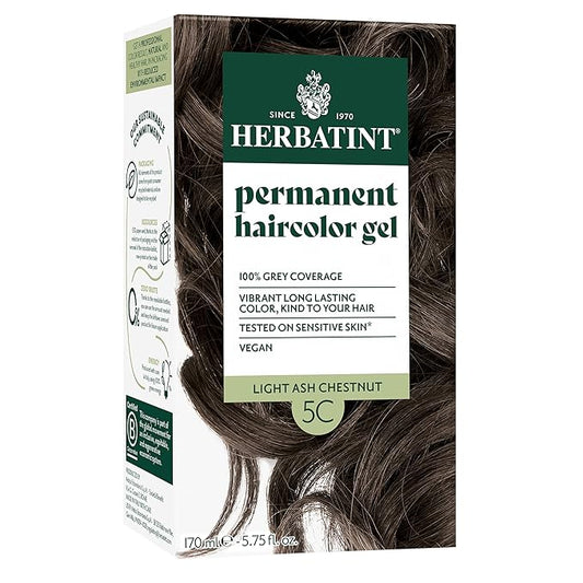Herbatint Permanent Hair Dye For Women - 5C Light Ash Chestnut - For Up To 100% Gray Coverage of Resistant Gray Hair - Ammonia-Free, Alcohol-Free & Vegan - Salon Influenced Hair Color 5.75 fl oz