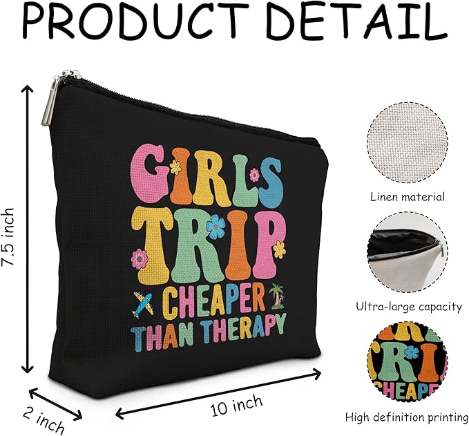 Bestie Gifts Makeup Bag, Gifts for Best Friend Woman Cosmetic Bags, Friendship Gift for Women, Girls Trip Cheaper Than Therapy Makeup Zipper Pouch