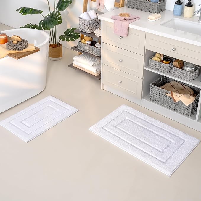 GRANNY SAYS Bathroom Rugs Sets 2 Piece,Soft Bath Mats for Bathroom, Bath Rugs Non Slip Washable, Absorbent Bath Rug for Tub, Shower and Toilet, Bath Mat Set (White, 20" x 32" + 16" x 24")