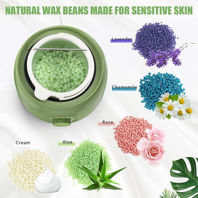 Waxing Kit - Wax Warmer for Hair Removal, Hard Wax Kit with 14oz 5 Bags Hard Wax Beans for Full Body, Legs, Face, Eyebrows, Bikini, Brazilian Waxing Kit for Women Men