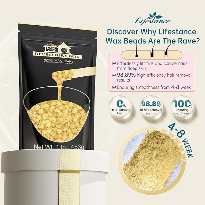 Lifestance Honey Waxing Beads, 1LB Coarse Hair Removal Wax Beans for Face, Eyebrow, Brazilian Bikini, Sensitive Skin at Home for Women and Men