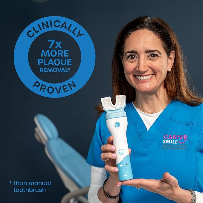 Willo BrushBot Kids U-Shaped Toothbrush Starter Kit – Rechargeable, Smart Electric Toothbrush for Kids Ages 8-11 w/App, Soft Bristles, Plaque Removal, Gentle & Deep Clean Modes | Medium Berry Splash