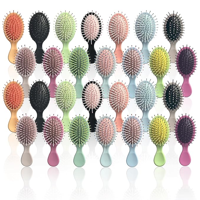 Goiio 28 Pieces Mini Hair Brush Set, Soft Bristles Detangling Brush for Wet & Dry Hair, Travel Detangler for Most Hair Types, Multicolor
