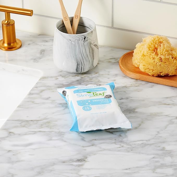 Simpleaf Flushable Wet Wipes Unscented | Plastic Free, Paraben & Alcohol Free | Hypoallergenic & Safe for Sensitive Skin | Soothing Aloe Formula | Adult Toilet Wipes (12 x 50 Counts Pack) 600 Counts