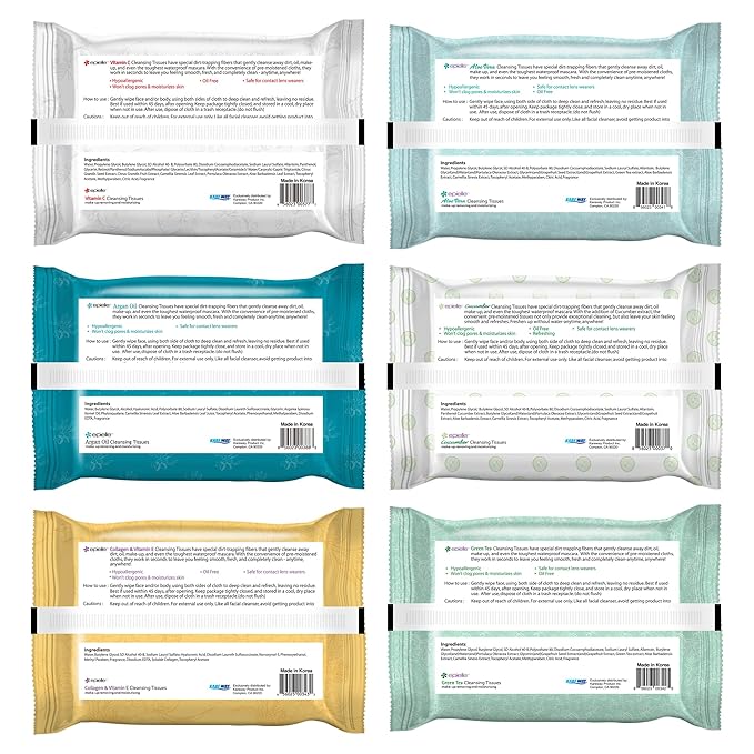 Epielle Makeup Remover Wipes, Remove Waterproof Mascara, Gentle Daily Facial Cleanser Towelettes with Vitamin C, Aloe Vera & Collagen, Stocking Stuffers, Thanksgiving Essentials, 30 Count (Pack of 6)