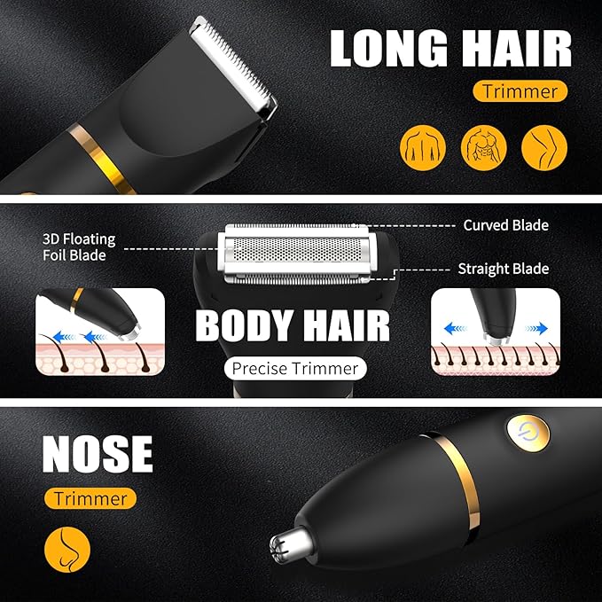 Manscape Body Trimmer for Men, 3 in 1 Men's Grooming Kit with Pubic/Nose Hair Trimmer & Ball Shaver for Nose/Balls/Groin/Legs/Chest Hair Removal, LED Display, IPX6 Waterproof, Gifts for Him Dad