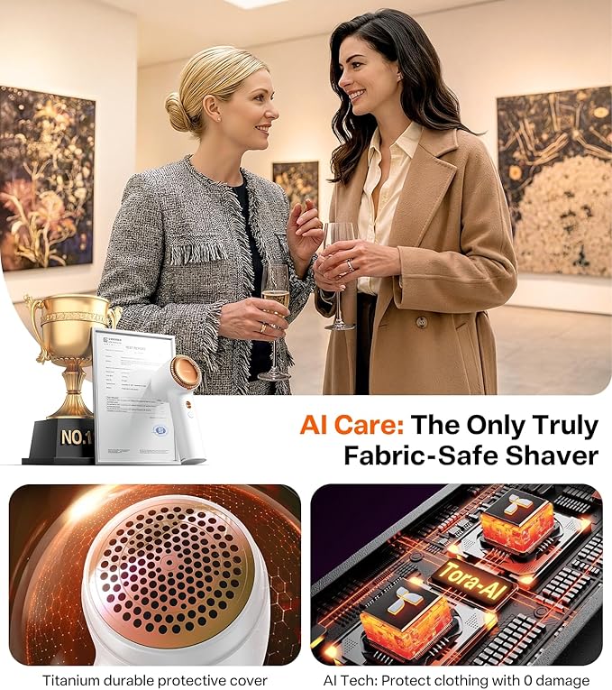 TORRAS Fabric Shaver Lint Remover, Rechargeable Electric 3-Speed Sweater Shaver Remove Fuzz, Pilling for Cashmere, Wool, Coat, Furniture, Clothes depiller with Replacement Blades, Pearl White