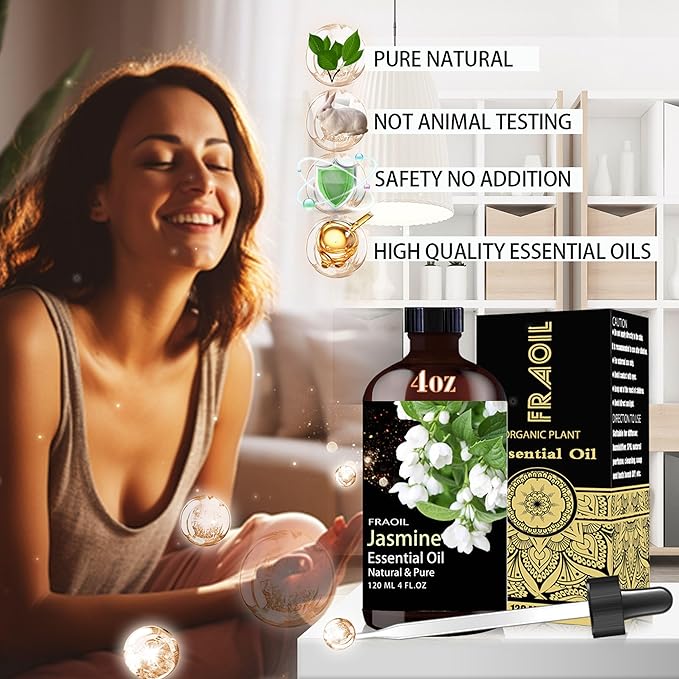 Jasmine Essential Oil, Jasmine Oil 4 Fl Oz 120ML for Diffuser Humidifier Yoga Cleaning DIY Candle Soap Making Perfume Gift for Women Essential Oils