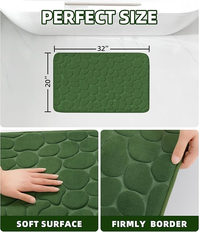 YIHOUSE Memory Foam Bath Mat Cobblestone Bathroom Rugs Super Water Absorbent Bath Mats for Bathroom Machine Washable Bath Rugs(20 x 32,Green)