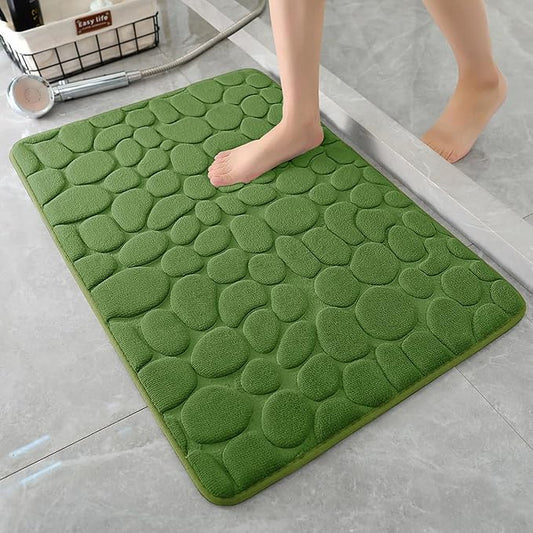 YIHOUSE Memory Foam Runner Rug, Cobblestone Bathroom Runner Rugs Super Water Absorbent Bath Mats for Bathroom Machine Washable Bath Rugs for Hallway Bedroom Laundry Room(24 x 47,Green)