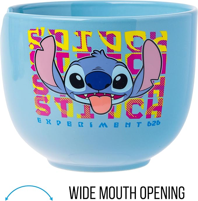 Silver Buffalo Disney Lilo and Stitch Experiment 626 Ceramic Ramen Noodle Rice Bowl with Chopsticks, Microwave Safe, 20 Ounces