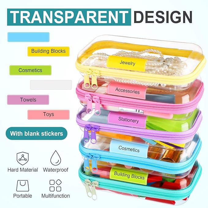 Sanwuta 10 Pcs Hard Zipper Case Clear Hard Pouches Plastic Zipper Pencil Box Toy Storage Bins Portable Plastic Container for Travel Toiletry Office Cosmetic Block Puzzle Organizer(S,Macaron Color)