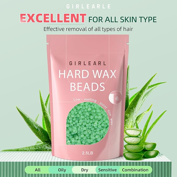 2.5lb Wax Beads for Hair Removal, Brazilian Bikini Waxing for Women Men, Hard Wax beads Perfect for Sensitive Skin Full Body Eyebrow, Legs, Face at Home Waxing Beads for Coarse Hair (Aloe)