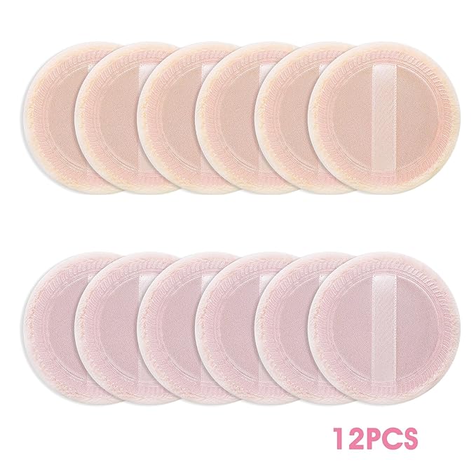 12PCS Makeup Powder Puffs Pink Cotton Powder Puffs Round Powder Puff for Makeup Face Powder Velour Puffs for Loose Powder Washable (pink+skincolor-12pcs)