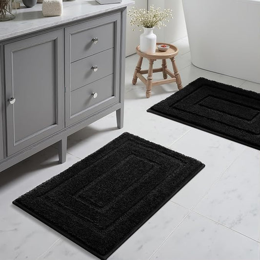 GRANNY SAYS Bathroom Rugs Sets 2 Piece,Soft Bath Mats for Bathroom, Bath Rugs Non Slip Washable, Absorbent Bath Rug for Tub, Shower and Toilet, Bath Mat Set (Black, 20" x 32" + 16" x 24")