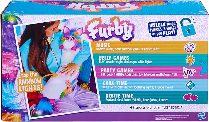 FURBY DJ Interactive Toy, Neon Star, Snuggly Electronic Plush, Music, Lights, Motion, & Games, Speaks English & Furbish, 32 in Long, 6+ Years (Amazon Exclusive)