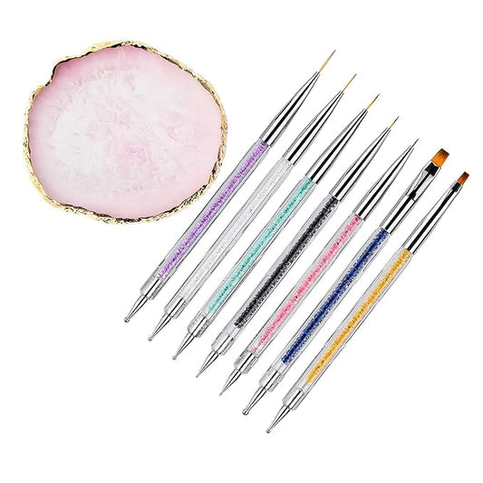 8 Pieces Designs Brushes for Nail Art Resin Palette Gel Design Nail Art Dotting Tools Nail Gel Painting Brush Mixing Palette Nail Art Equipment
