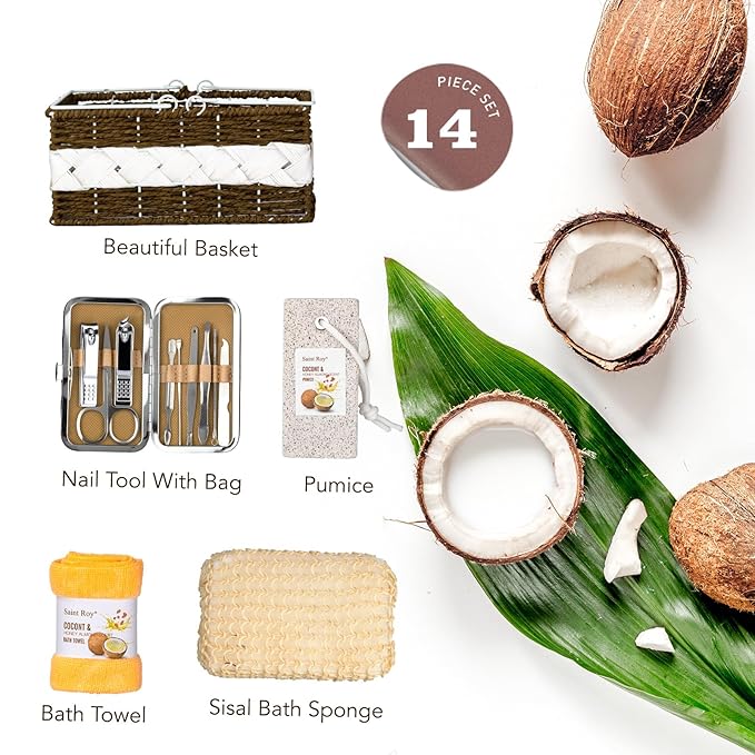 Spa Gift Basket Luxury Bath and Body Basket Set 17-Piece Coconut Honey Almond Christmas Gifts for Women Mom Her Large Luxury Home Spa Kit, Relaxing Self Care Pamper Gifts Birthday Bridal Shower Bath