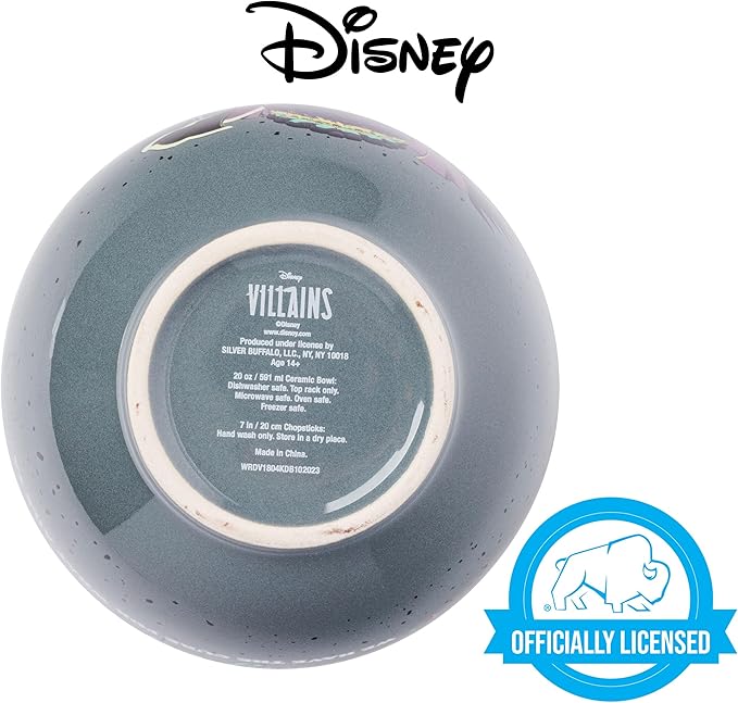 Silver Buffalo Disney Villains Featuring Ursula, Evil Queen, and Yzma Cooking Up Trouble Ceramic Ramen Noodle Rice Bowl with Chopsticks, Microwave Safe, 20 Ounces