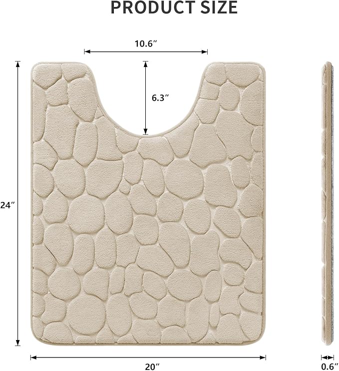 YIHOUSE Memory Foam Bath Mat Cobblestone Bathroom Rugs Super Water Absorbent Bath Mats for Bathroom Machine Washable Bath Rugs(20 x 24,Khaki)