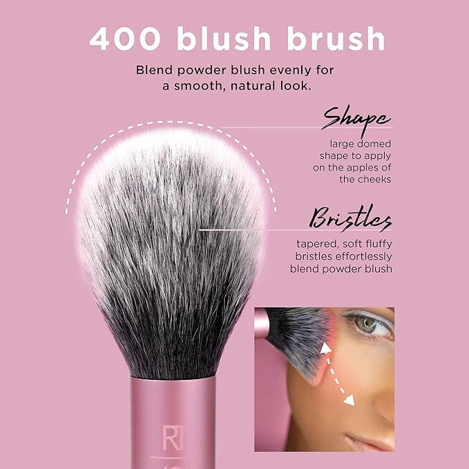 Real Techniques Ultra Plush Blush Makeup Brush, For Loose, Cream, or Pressed Blush, Rosy Glow Cheeks, Fluffy Powder Brush, Aluminum Ferrules, Synthetic Bristles, Vegan & Cruelty Free, 1 Count