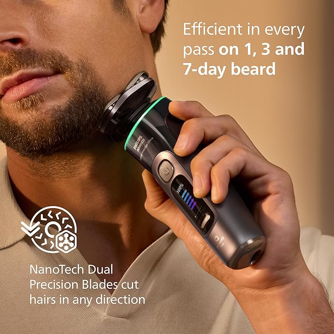 Philips Norelco Shaver i9000 Prestige Ultra, Wet & Dry Electric Shaver, Dark Slate, SenseIQ Pro Technology, Triple Lift & Cut System, 360 Rotating NanoTech Precision Blades, Quick Clean Pod, XP9402/86