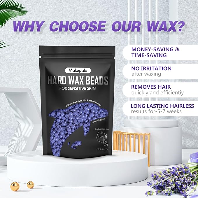 Hard Wax Beads, 16oz Scented Brazilian Waxing Bead for Sensitive Skin, Bikini, Body, Face, Coarse Hair Removal Wax Bead, Stripless Wax Bean, Women Men Beginner-Friendly Home Waxing Kit