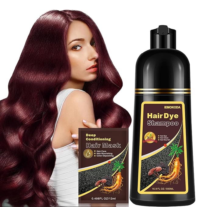 Natural Hair Color Shampoo for Gray Coverage, Instant Red Hair Dye Shampoo 3 in 1, Shampoo Hair Dye Works in Minutes, Red Hair Shampoo, Shampoo Para Canas for Women and Men