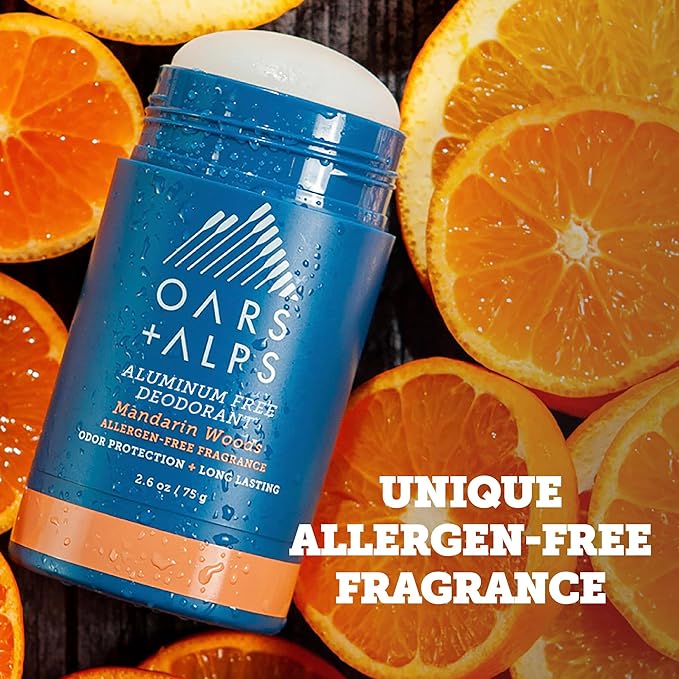 Oars + Alps Deodorant for Men & Women, Aluminum Free Deodorant for Men, Dermatologist Tested, Clean Ingredients, Vegan, Long Lasting, Mandarin Woods, 1pk, 2.6oz