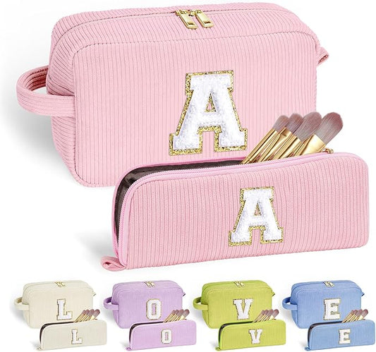 YOOLIFE Initial Travel Makeup Bag Cosmetic Bag - Teen Girl Gifts Trendy Stuff Friend Birthday Gifts for Women Teen Girl Kids