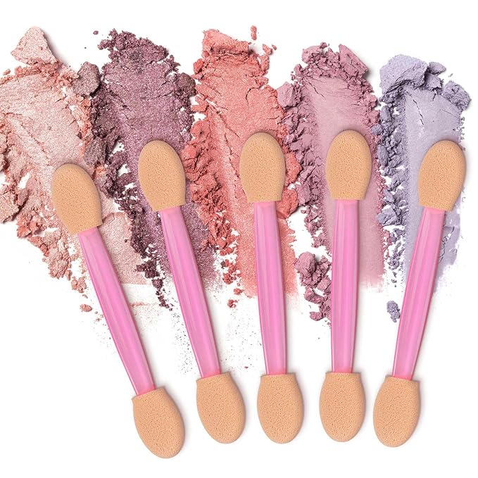 150 Eye Shadow Applicator Disposable Foam Makeup Brush Sponge Tipped Oval Eyeshadow Applicators Dual Sides with Container, Pink