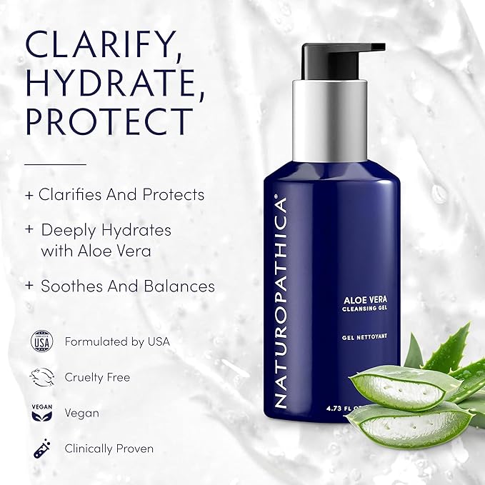 Naturopathica Aloe Vera Cleansing Gel, Facial Cleanser with Aloe Vera and Lavender, Clarifying Face Wash for Men and Women, 4.73 fl oz