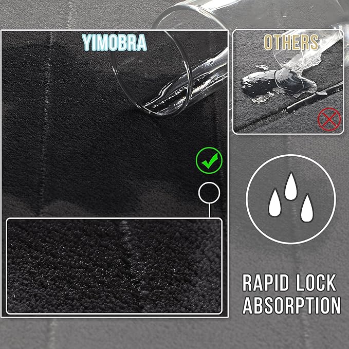 Yimobra Long Bath Mat 44"x24", Super Soft Quick Dry Memory Foam Bathroom Rug, Water Absorbent, Non Slip Backing Machine Washable for Tub Shower, Thick Comfort Support, Black