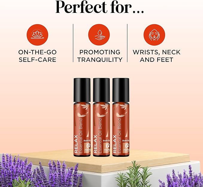 Relaxing Essential Oil Roll On - Aromatherapy Essential Oil Roller with Calming Essential Oils - Relaxing Essential Oil Blend with Lavender Ylang Ylang Chamomile & Geranium for Stress Support (3 Pack)